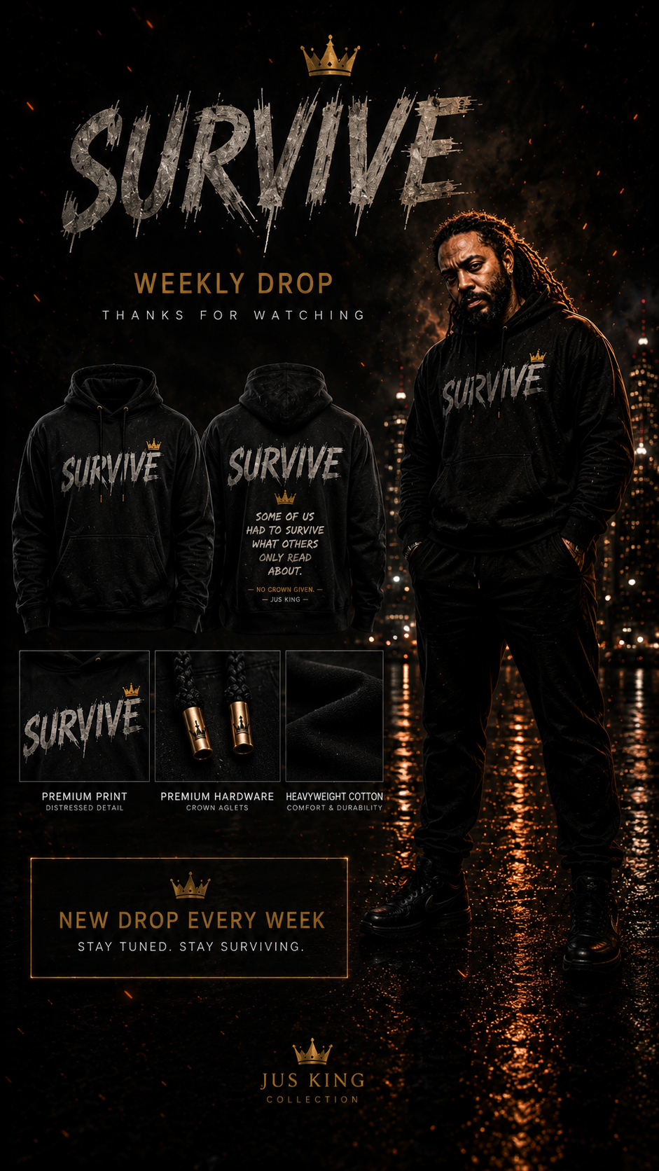 SURVIVE Premium Heavyweight Hoodie – Jus King Collection
